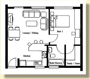 Plan of the one-bedroom unit